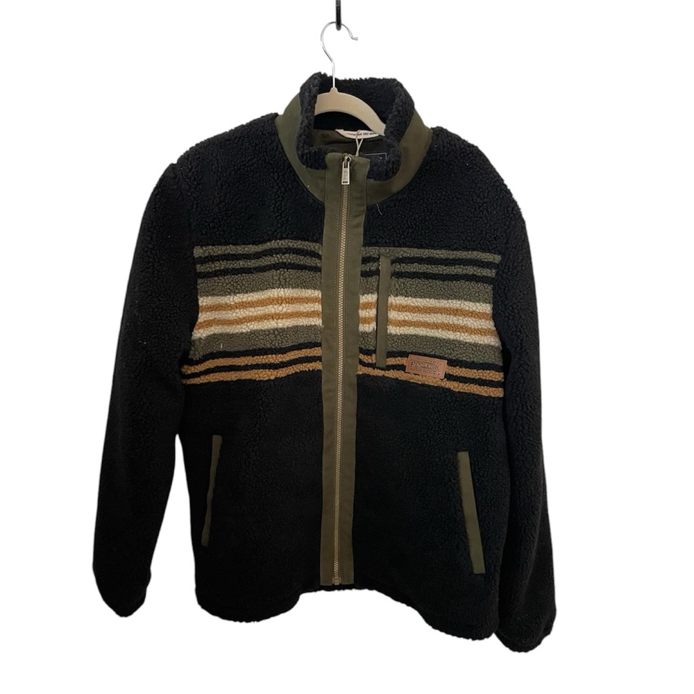 NWT PENDLETON Canvas and Fleece Sherpa Jacket -Black with Striped Design